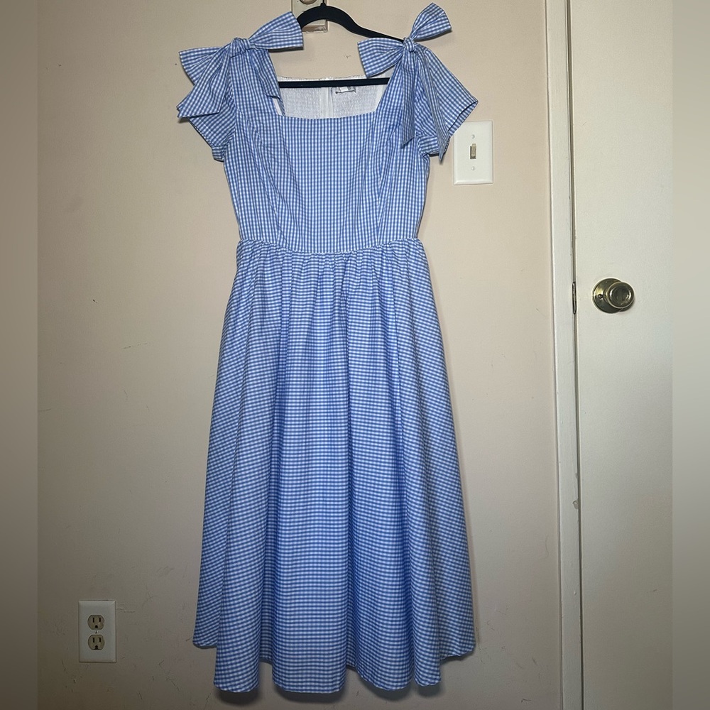 Ivy City Co. Blue Gingham Cottagecore Midi Dress - Size Small